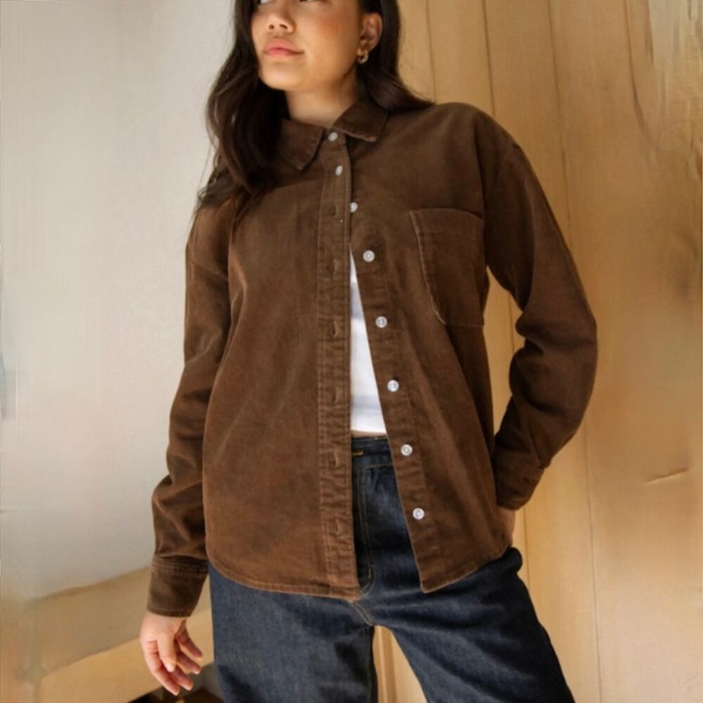 PARKE Chocolate Brown Corduroy Button Down Shirt - Shacket - Size S/M